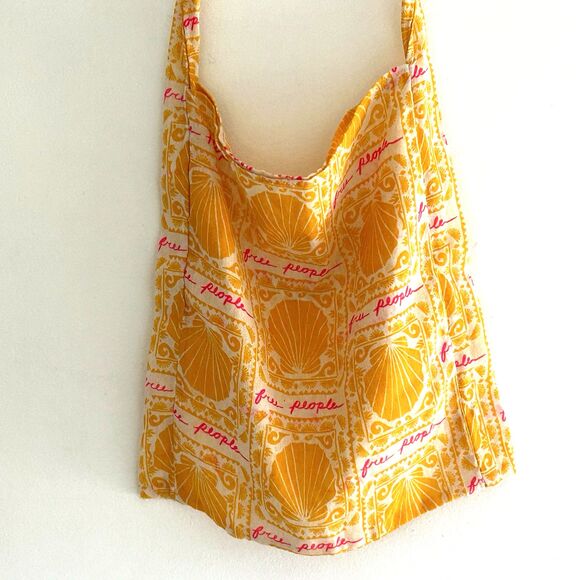 Free People Lightweight Bag Yellow Seashell Boho Gauze Resuseable, Sling Tote - Picture 4 of 4